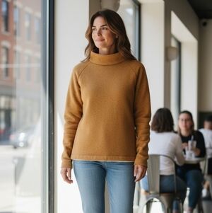 L.L. Bean Womens Mustard Cowl Neck Sweater Warm Cottagecore Cottage Cozy Seasons